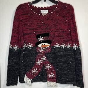 Vintage Mandal Bay Christmas Sweater Red Snowman Festive Size Medium Knit Top
